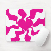 Liefde Hart in Magenta en Wit Muismat (Met muis)