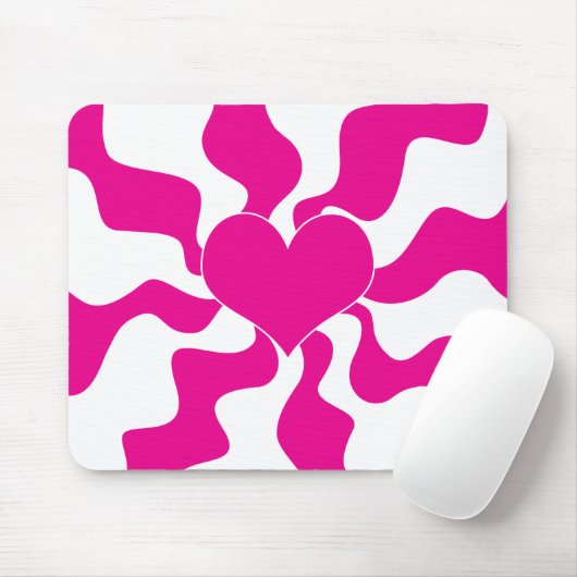 Liefde Hart in Magenta en Wit Muismat (Met muis)