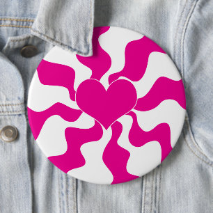 Liefde Hart in Magenta en Wit Ronde Button 6,0 Cm