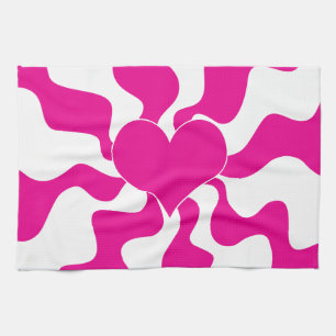 Liefde Hart in Magenta en Wit Theedoek