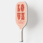 Liefde hart in roze met naam pickleball paddle (Links)