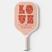 Liefde hart in roze met naam pickleball paddle (Achterkant)
