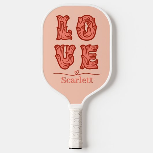 Liefde hart in roze met naam pickleball paddle (Achterkant)