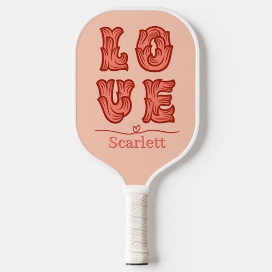 Liefde hart in roze met naam pickleball paddle (Voorkant)