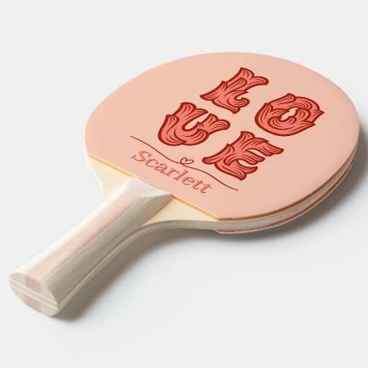 Liefde hart in roze met naam tafeltennisbatje (Voorkant Gekanteld)