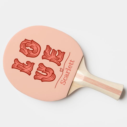 Liefde hart in roze met naam tafeltennisbatje (Zijkant)