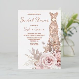 Liefde Hart Jurk Bruids Shower Roze Goud Echt Folie Uitnodiging