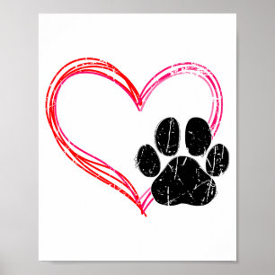 Liefde Hart Kat Hond Pootafdruk, Huisdier Cadeaus Poster