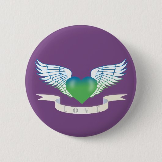 Liefde hart met vleugels ronde button 5,7 cm (Voorkant)