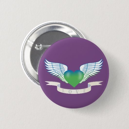 Liefde hart met vleugels ronde button 5,7 cm (Voorkant /achterkant)