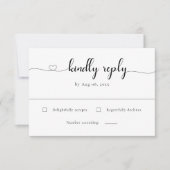 Liefde Hart Modern Zwart-wit Bruiloft RSVP Kaart (Voorkant)