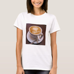 Liefde Hart Parijs Cappuccino Koffie Kop Mok T-shi T-shirt
