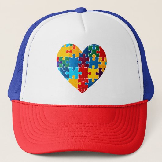 Liefde Hart Puzzel Acceptatie Autisme Bewustzijn Trucker Pet (Voorkant)