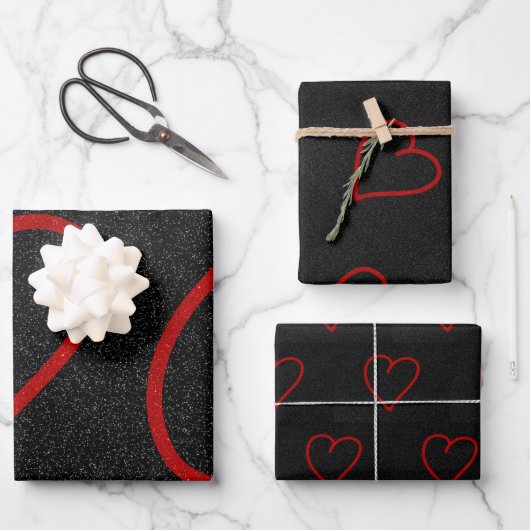 Liefde Hart Rode Glitter Valentijnsdag Inpakpapier Vel (Voorkant)