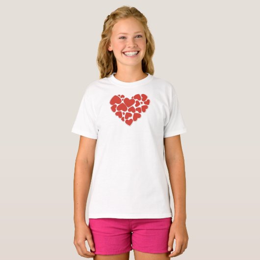 Liefde, hart, rode harten, Valentijnsdag T-shirt (Voorkant volledig)