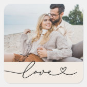Liefde Hart Script Foto Zachte Witte Trouw Vierkante Sticker (Voorkant)