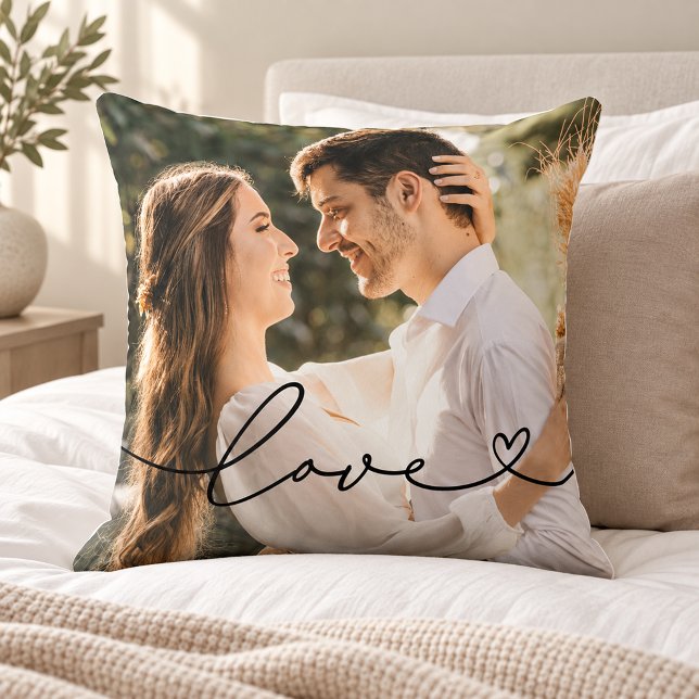 Liefde Hart Script Foto Zwarte Tekst Kussen (Creator heeft geüpload)