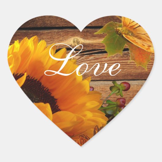 Liefde Hart Stickers, Rustieke Land Herfst Zonnebl Sticker (Voorkant)
