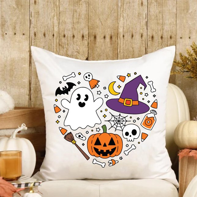 Liefde Hart Vorm Onze 1e Halloween Familie Nieuw H Kussen (Love Heart Shape Our 1st Halloween Family New Home Throw Pillow)