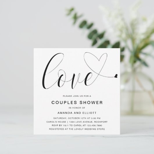 Liefde Hart Zwart en Wit Moderne Koppels Douche Kaart (Staand voorkant)