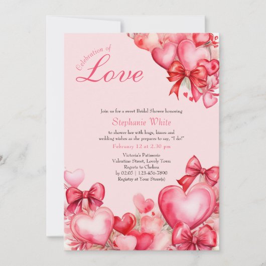 Liefde Harten en Bogen Bruids Douche Uitnodiging (Voorkant)