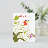 Liefde harten en vogels in een klauterboom briefkaart (Staand voorkant)