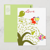 Liefde harten en vogels in een klauterboom briefkaart (Voorkant / Achterkant)
