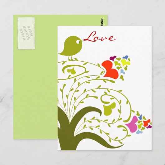 Liefde harten en vogels in een klauterboom briefkaart (Voorkant / Achterkant)