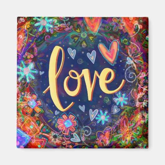 Liefde  Harten Floral ONE WORD Inspirativiteit Magneet (Voorkant)