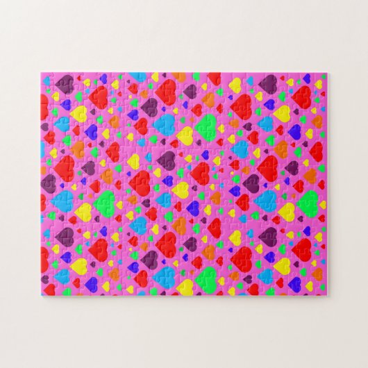 Liefde harten in roze puzzel legpuzzel (Horizontaal)