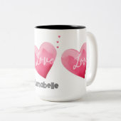 Liefde harten in roze voor Valentijnsdag Tweekleurige Koffiemok (Voorkant rechts)
