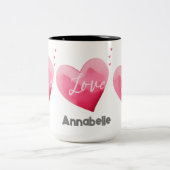 Liefde harten in roze voor Valentijnsdag Tweekleurige Koffiemok (Center)