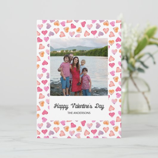 Liefde harten ingelijst familie foto Valentijnsdag Feestdagenkaart (Staand voorkant)