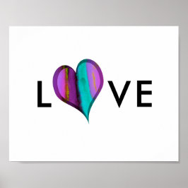 liefde harten poster paars en blauw hart met tekst