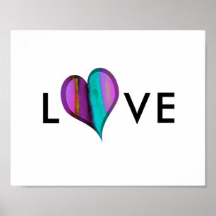 liefde harten poster paars en blauw hart met tekst
