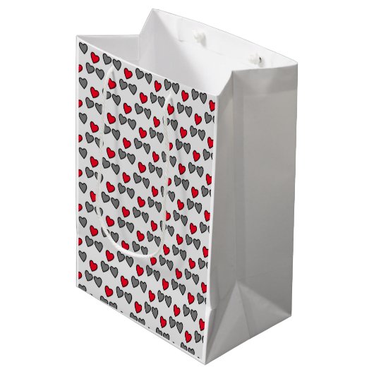 Liefde harten rood en grijs medium cadeauzakje (Voorkant Gekanteld)