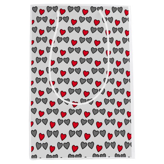Liefde harten rood en grijs medium cadeauzakje (Voorkant)
