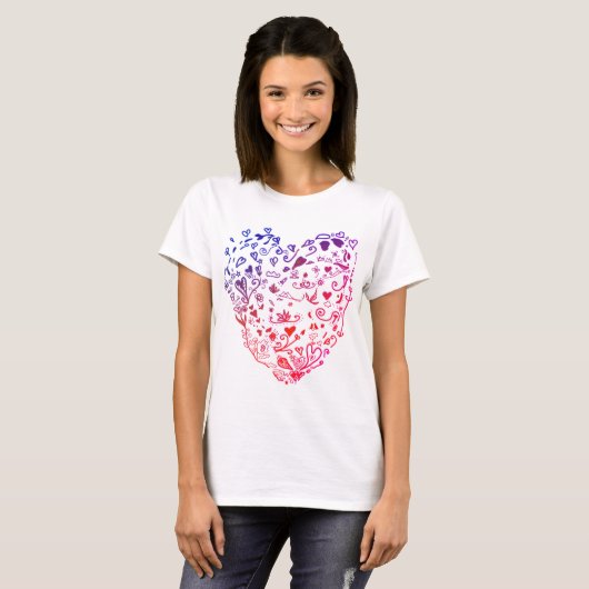 Liefde, Harten Tekening Basic T-Shirt (Voorkant volledig)