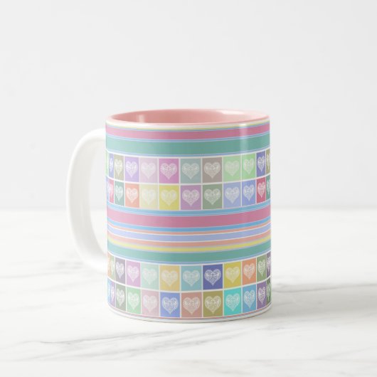 Liefde harten Valentijnsdag design pastelkleuren c Tweekleurige Koffiemok (Voorkant links)