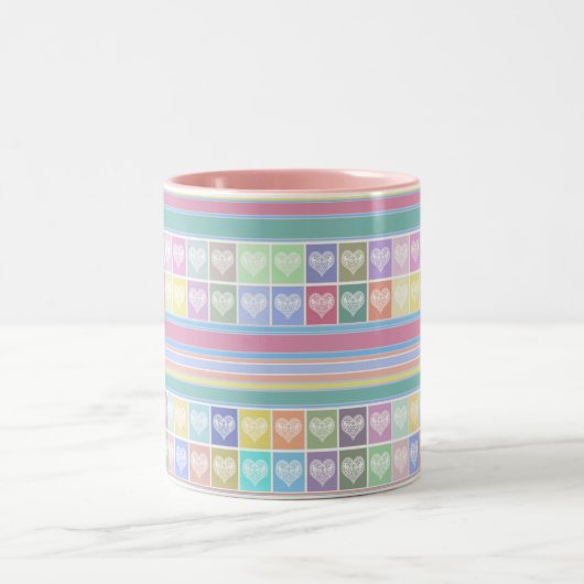 Liefde harten Valentijnsdag design pastelkleuren c Tweekleurige Koffiemok (Center)