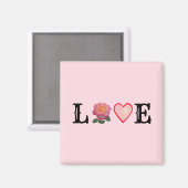 Liefde hartslag en roze roze roze bloem magneet (Voorkant / Achterkant)