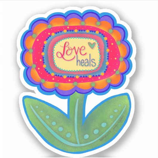 Liefde Heals Leuke Bloem Inspirivity Sticker (Voorkant)