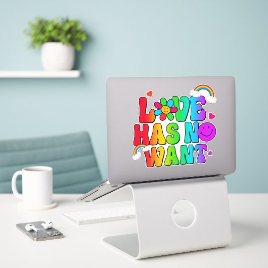Liefde heeft geen behoefte aan regenboog sticker (Laptop op bureau)