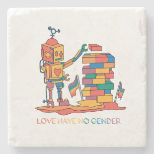 Liefde heeft geen geslacht - Rainbow Wooden Robot Stenen Onderzetter