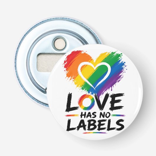 Liefde Heeft Geen Labels – Regenboog Hart Pride De Button Flesopener (Voorkant)