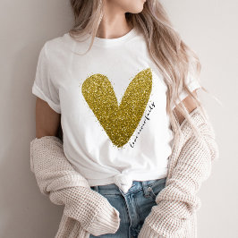 Liefde heeft nooit gefaald Faux Glittery Gold Hear T-shirt