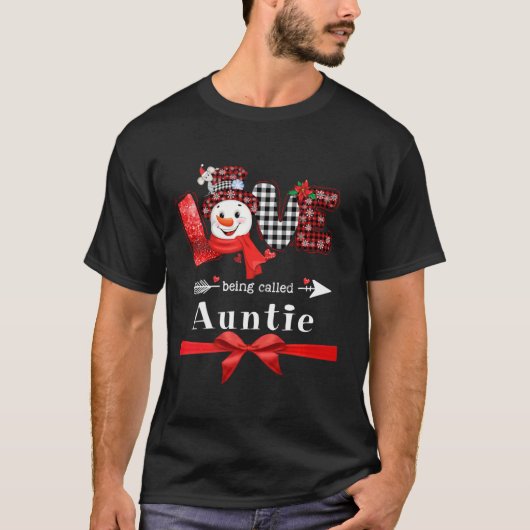 Liefde heet Auntie Snowman Kerstmis Red Pla T-shirt (Voorkant)