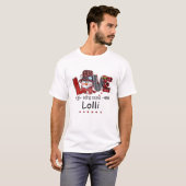 Liefde heet Lolli Snowman Kerstmis Red Plai T-shirt (Voorkant volledig)