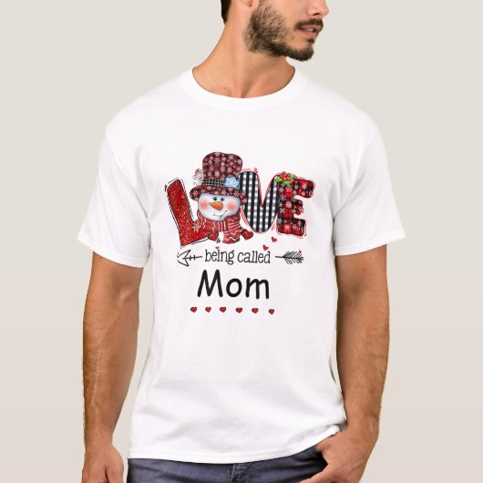 Liefde heet mam Snowman Kerstmis Red Pset T-shirt (Voorkant)