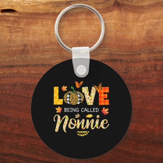 Liefde heet Nonnie Pumpkin Fall Leaves Dank Sleutelhanger (Voorkant)